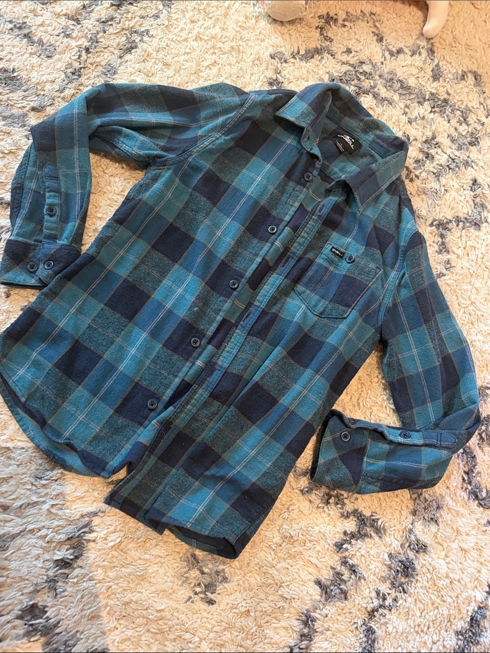 O'Neill Teal and Navy Plaid Button-Down Shirt